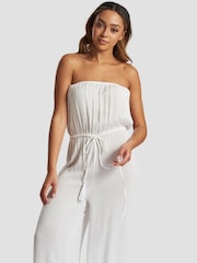 South Beach White Crinkle Viscose Strapless Jumpsuit - Image 4 of 5