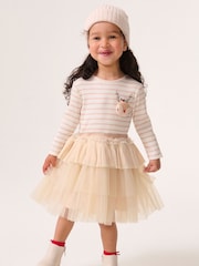 Pink Long Sleeve Sparkly Christmas 3D Reindeer Dress (3mths-7yrs) - Image 1 of 10