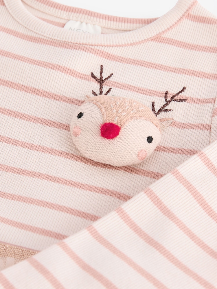 Pink Long Sleeve Sparkly Christmas 3D Reindeer Dress (3mths-7yrs) - Image 10 of 10