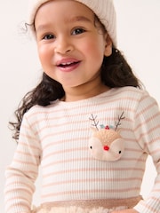 Pink Long Sleeve Sparkly Christmas 3D Reindeer Dress (3mths-7yrs) - Image 4 of 10