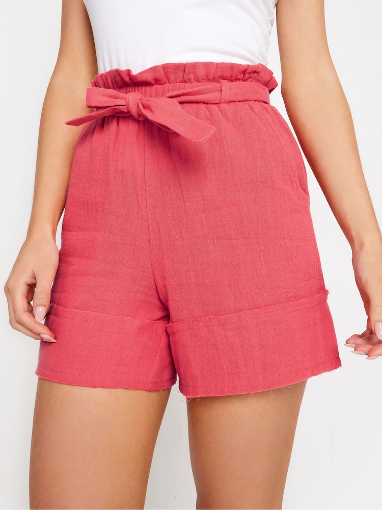 PixieGirl Petite Orange Coral Pink Cheesecloth Tie waist 100% Cotton Shorts - Image 4 of 5