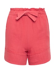PixieGirl Petite Orange Coral Pink Cheesecloth Tie waist 100% Cotton Shorts - Image 5 of 5