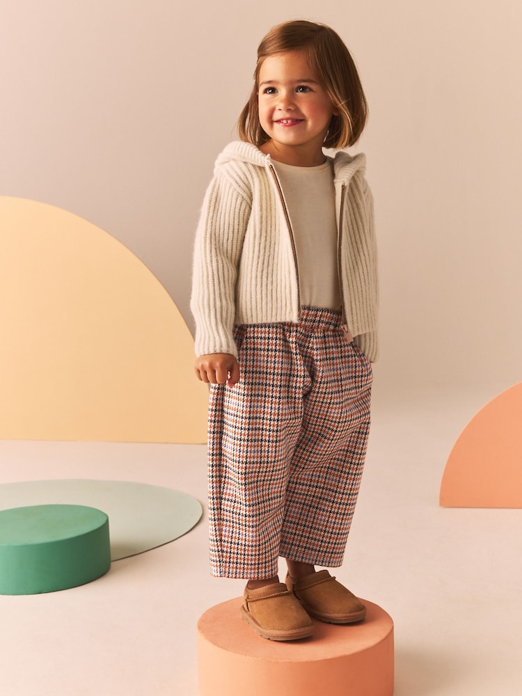 Neutral Check Textured Barrel Leg Trousers (3mths-7yrs) - Image 1 of 8