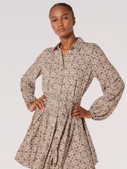 Apricot Grey Ikat Tile Shirt Mini Dress - Image 1 of 4