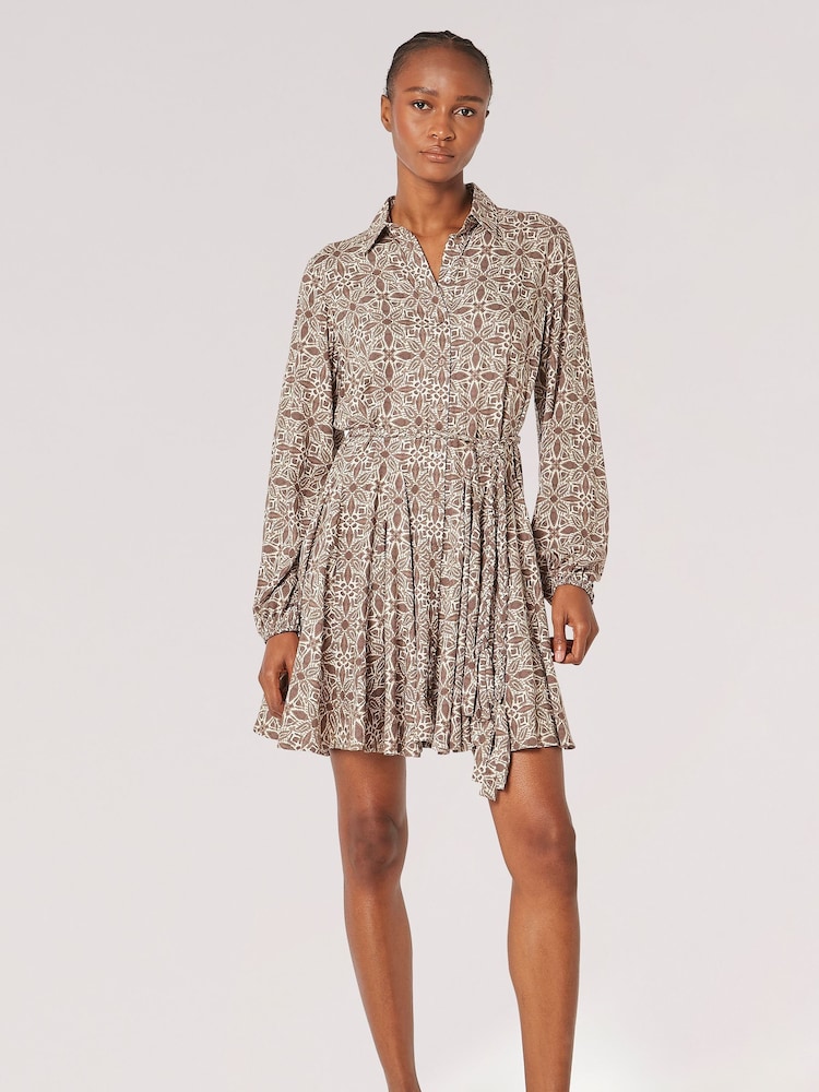 Apricot Grey Ikat Tile Shirt Mini Dress - Image 2 of 4