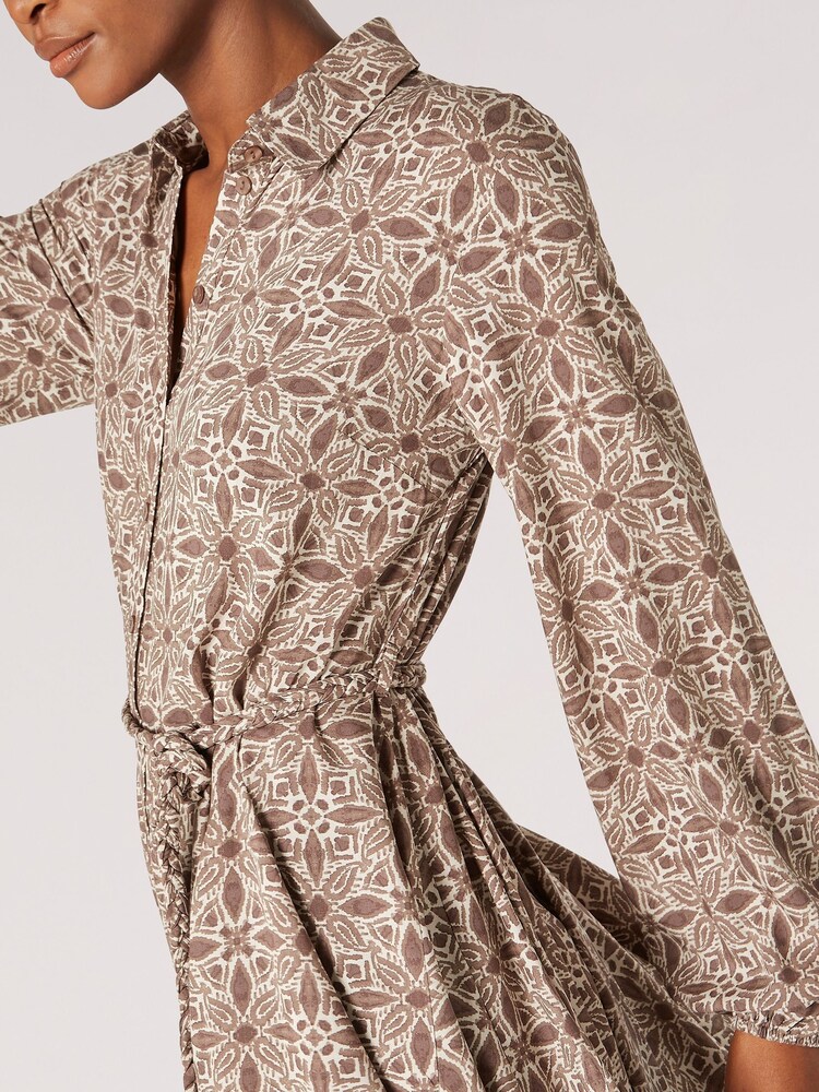 Apricot Grey Ikat Tile Shirt Mini Dress - Image 4 of 4