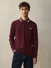 Oxblood/Ecru - Fred Perry Langärmeliges Poloshirt mit doppelten Zierstreifen - Bild 2 von 9