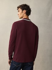 Oxblood/Ecru - Fred Perry Langärmeliges Poloshirt mit doppelten Zierstreifen - Bild 3 von 9