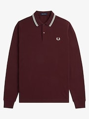 Oxblood/Ecru - Fred Perry Langärmeliges Poloshirt mit doppelten Zierstreifen - Bild 7 von 9