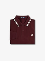 Oxblood/Ecru - Fred Perry Langärmeliges Poloshirt mit doppelten Zierstreifen - Bild 9 von 9