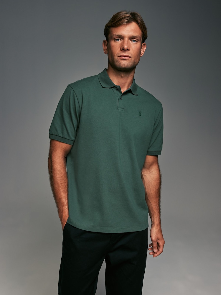Green Emerald Relaxed Fit Short Sleeve Pique Polo Shirt - Image 1 of 8