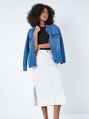 Dusk White Cotton Denim Side Split Midi Skirt - Image 2 of 5
