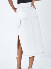 Dusk White Cotton Denim Side Split Midi Skirt - Image 3 of 5