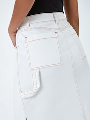 Dusk White Cotton Denim Side Split Midi Skirt - Image 5 of 5