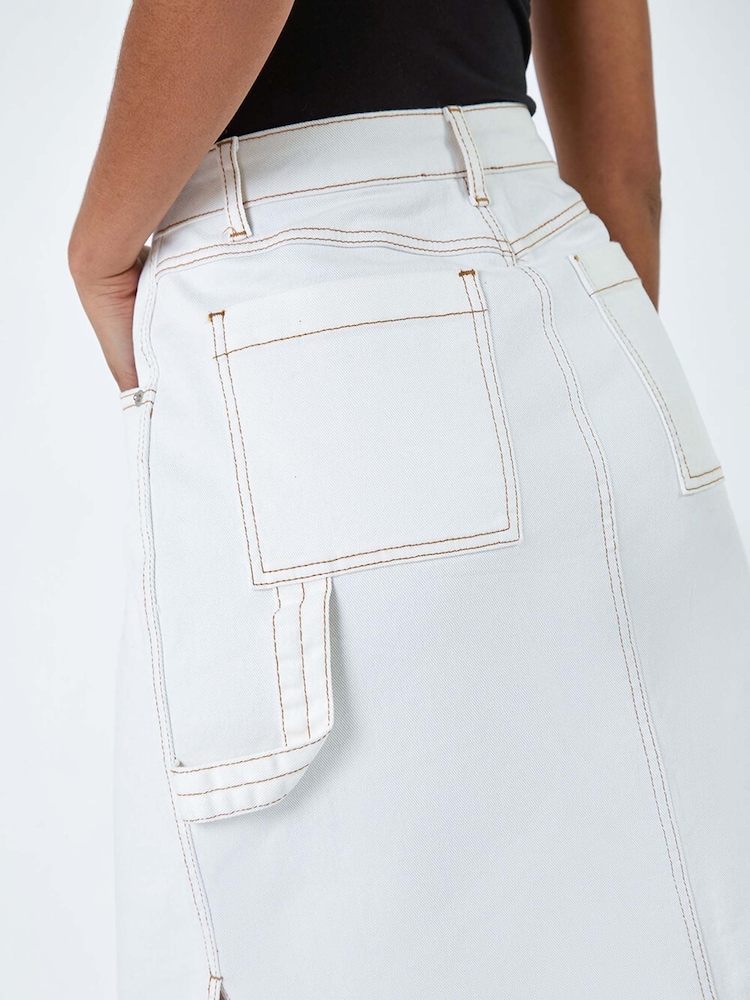 Dusk White Cotton Denim Side Split Midi Skirt - Image 5 of 5