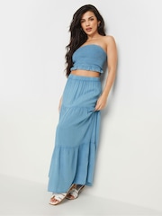 PixieGirl Petite Blue Chambray Shirred Bandeau Top - Image 2 of 5