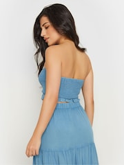 PixieGirl Petite Blue Chambray Shirred Bandeau Top - Image 3 of 5