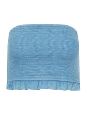 PixieGirl Petite Blue Chambray Shirred Bandeau Top - Image 5 of 5