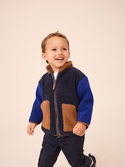 Blue/Brown Colourblock Fleece Zip Through Jacket (3mths-7yrs) - Image 1 of 7