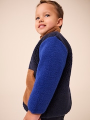 Blue/Brown Colourblock Fleece Zip Through Jacket (3mths-7yrs) - Image 2 of 7