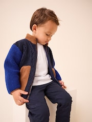 Blue/Brown Colourblock Fleece Zip Through Jacket (3mths-7yrs) - Image 3 of 7