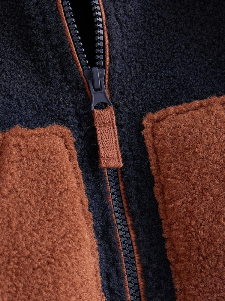 Blue/Brown Colourblock Fleece Zip Through Jacket (3mths-7yrs) - Image 7 of 7
