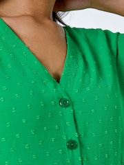 Roman Green Textured Spot Frill Tiered Midi Dress - Image 5 of 5
