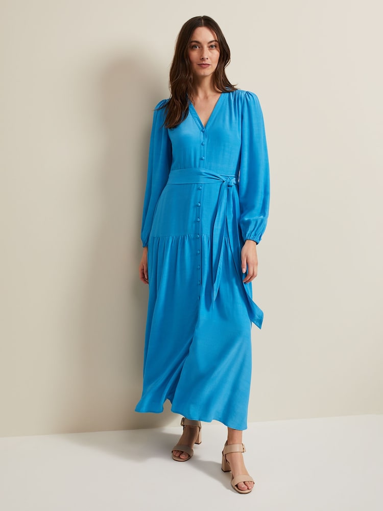 Phase Eight Blue Tori Button Through Maxi Dress - Image 1 of 7