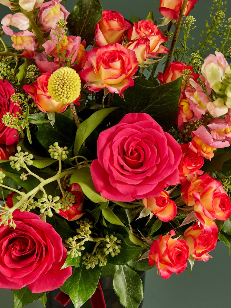 Red/Orange Rose and Antirrhinum Fresh Flower Bouquet With Vase - Image 2 of 3