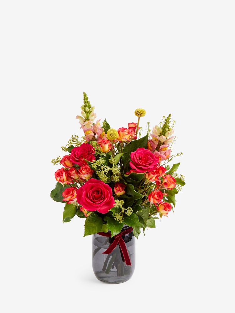 Red/Orange Rose and Antirrhinum Fresh Flower Bouquet With Vase - Image 3 of 3