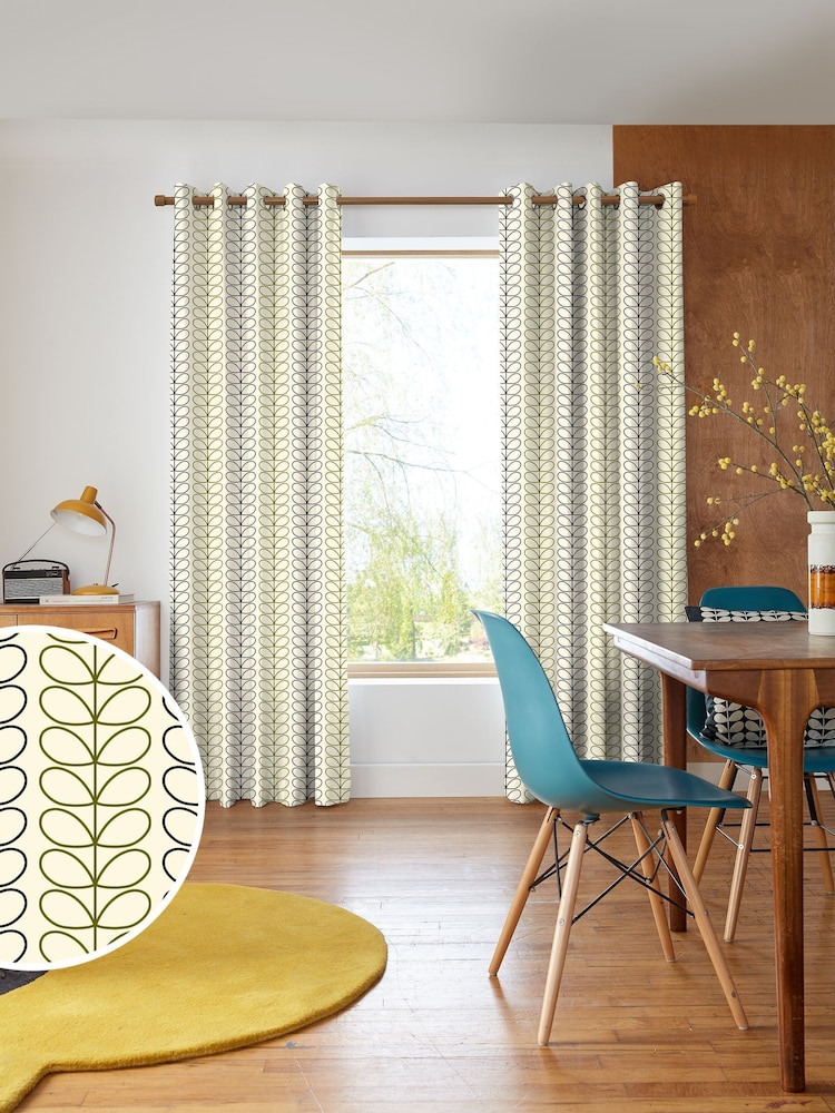 Orla Kiely Black and Olive Green Linear Stem Made to Measure 100% Cotton Curtains - Image 1 of 10