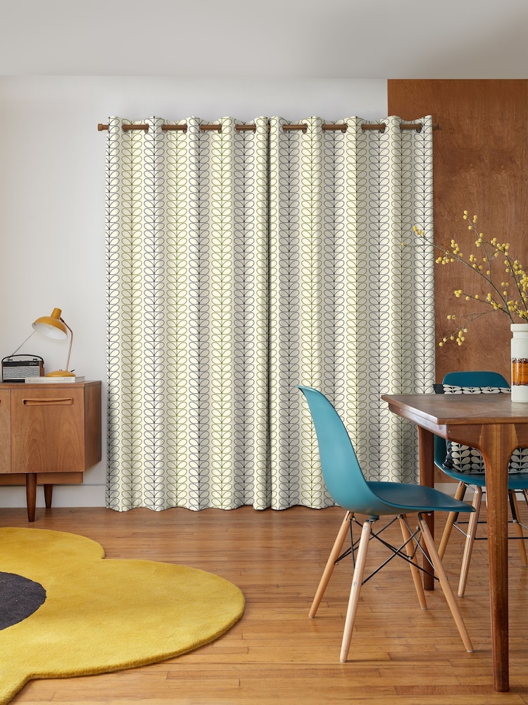 Orla Kiely Black and Olive Green Linear Stem Made to Measure 100% Cotton Curtains - Image 2 of 10