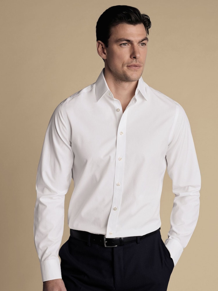 Charles Tyrwhitt White Slim Fit Non Iron Poplin 100% Cotton Shirt - Image 1 of 5