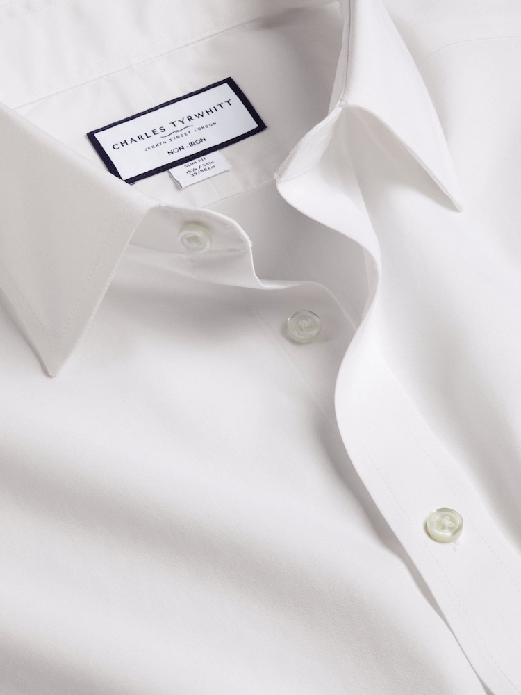 Charles Tyrwhitt White Slim Fit Non Iron Poplin 100% Cotton Shirt - Image 5 of 5