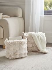 Set of 2 Beige Faux Fur Baskets - Image 1 of 6