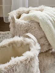 Set of 2 Beige Faux Fur Baskets - Image 2 of 6