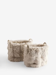 Set of 2 Beige Faux Fur Baskets - Image 3 of 6