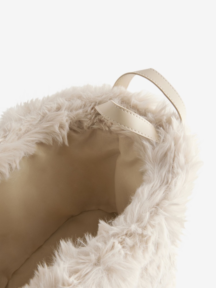 Set of 2 Beige Faux Fur Baskets - Image 6 of 6