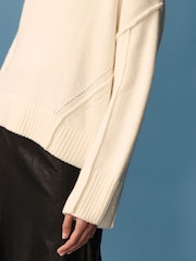 White Ecru Seam Detail V-Neck Knitted Jumper - Image 4 of 6