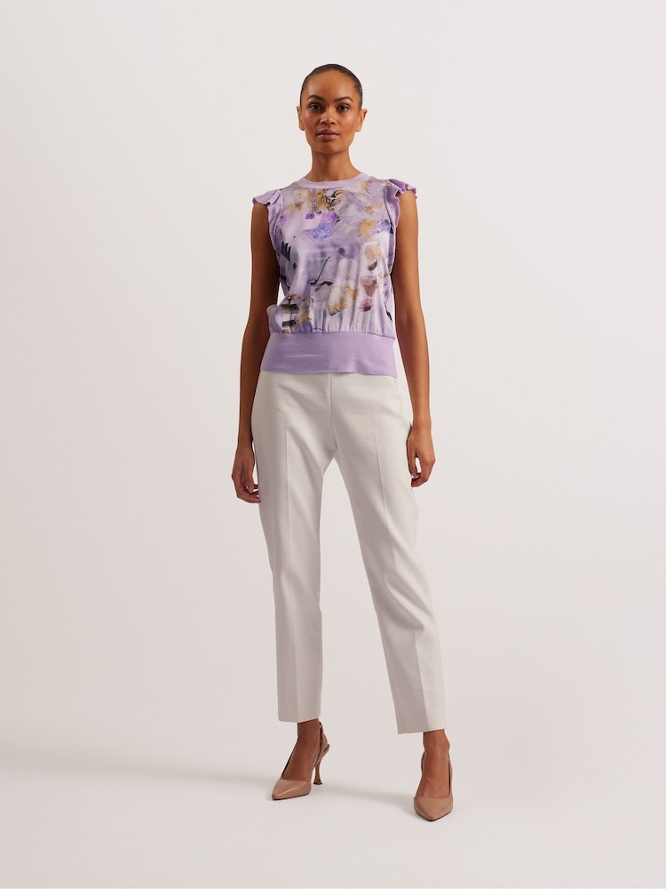Ted Baker Purple Shrayha Scallop Trim Woven Front T-Shirt - Image 1 of 6