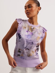 Ted Baker Purple Shrayha Scallop Trim Woven Front T-Shirt - Image 2 of 6