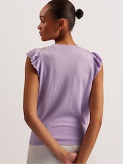 Ted Baker Purple Shrayha Scallop Trim Woven Front T-Shirt - Image 5 of 6