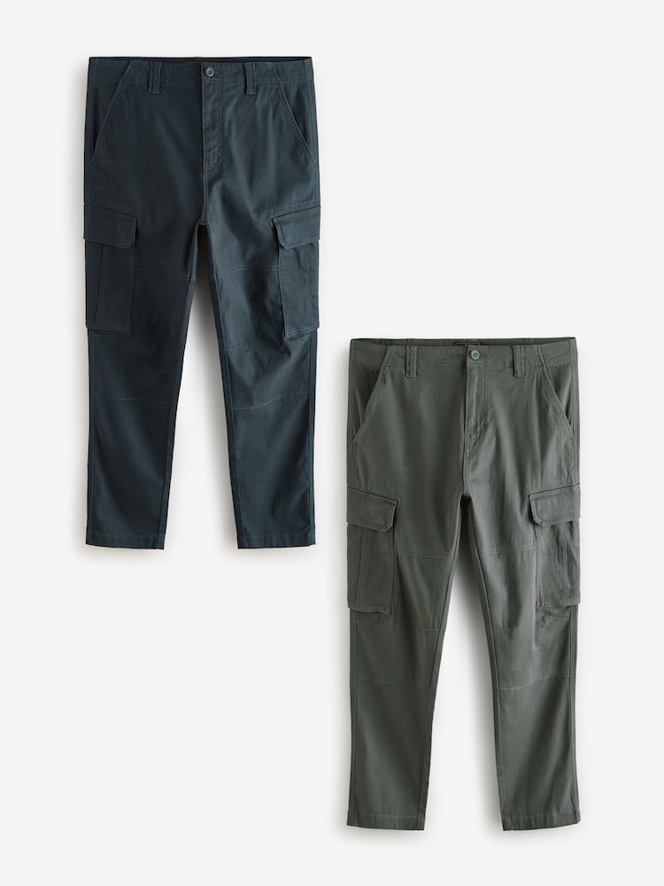 Antracietgrijs/marineblauw - Slim Fit - Verpakking van 2 stretch-cargobroeken met hoog katoengehalte - Image 1 of 1