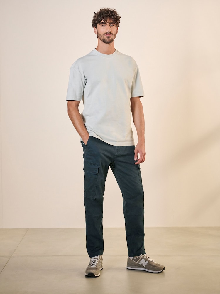 Charcoal Grey/Navy Blue Slim Fit Cotton Rich Stretch Cargo Trousers 2 Pack - Image 3 of 13