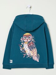 FatFace Dark Teal Blue Owl Zip Through Hoodie - Image 4 of 5