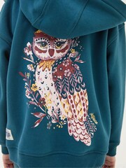 FatFace Dark Teal Blue Owl Zip Through Hoodie - Image 5 of 5
