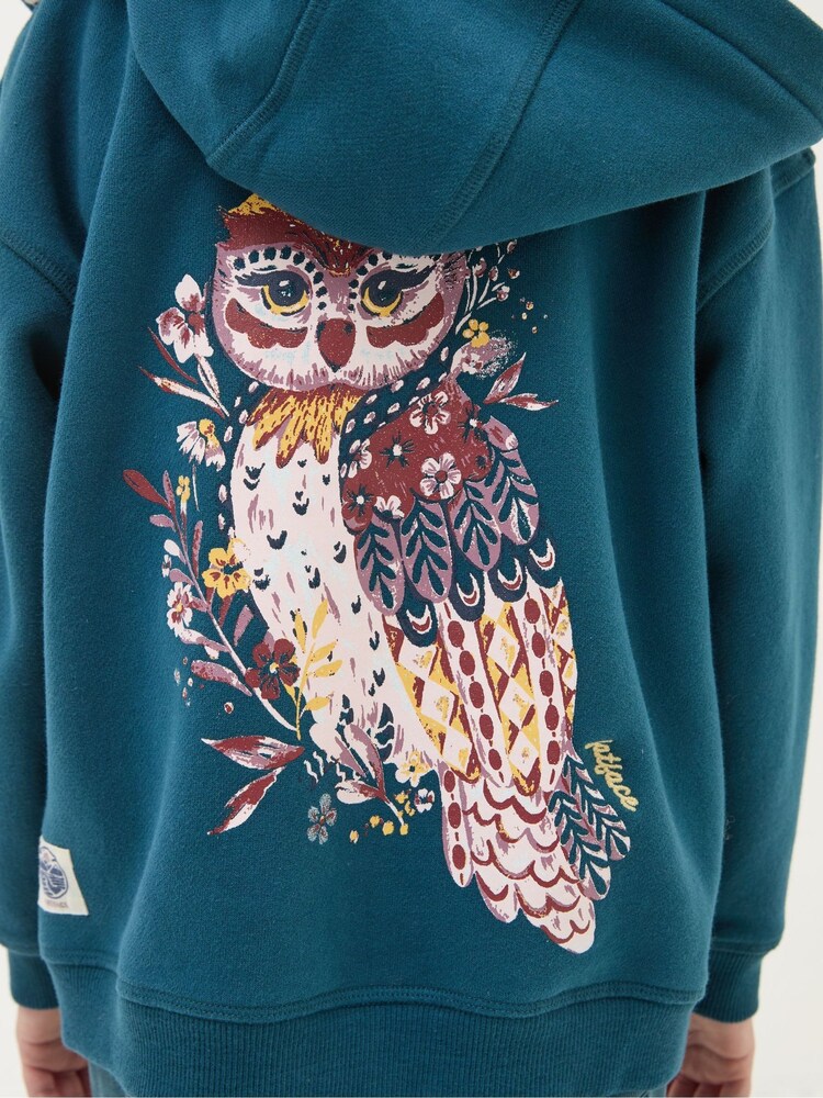 FatFace Dark Teal Blue Owl Zip Through Hoodie - Image 5 of 5