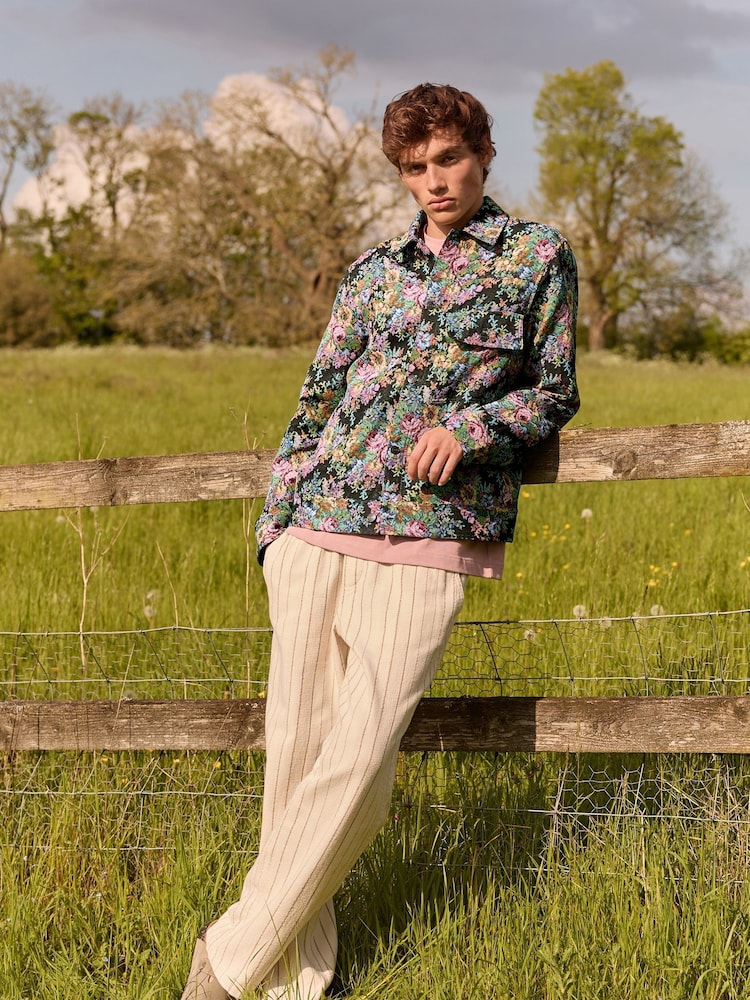 Multi EDIT Floral Embroidered Jacquard Shacket - Image 2 of 12