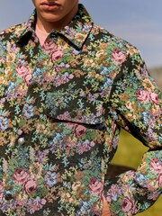 Multi EDIT Floral Embroidered Jacquard Shacket - Image 8 of 12