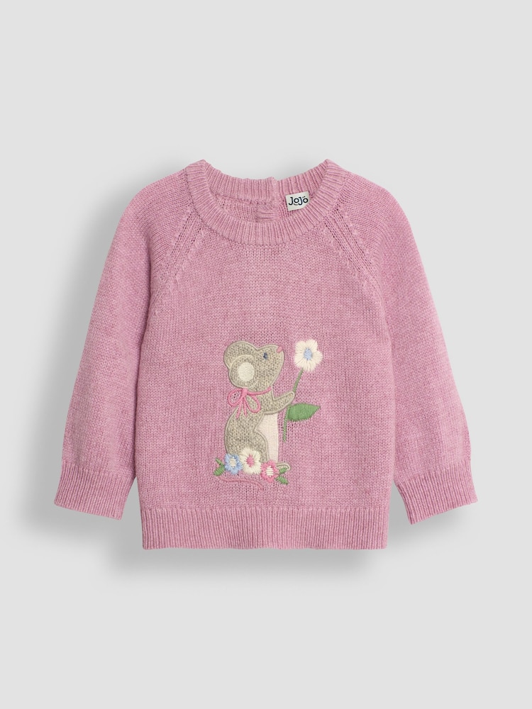 JoJo Maman Bébé Pink Mouse Appliqué Jumper - Image 1 of 3